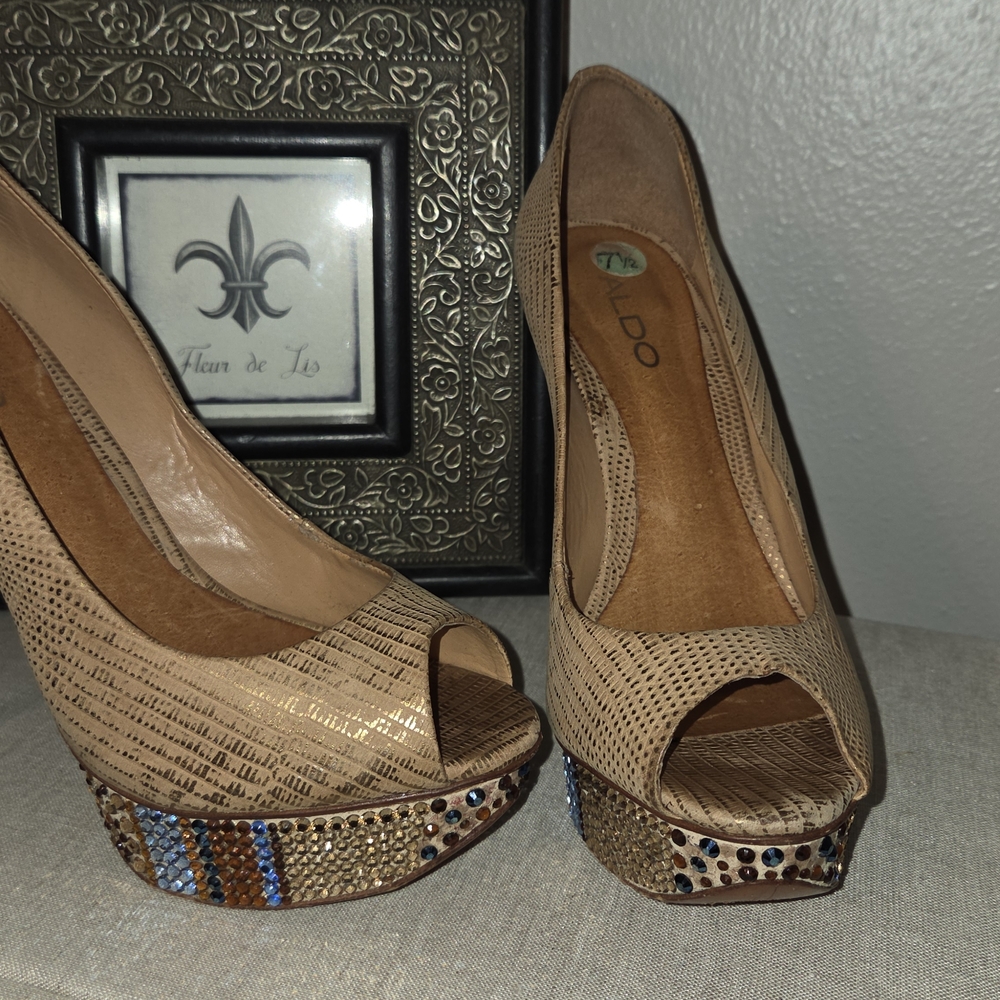 Aldo Tan Peep-Toe Platform Heels